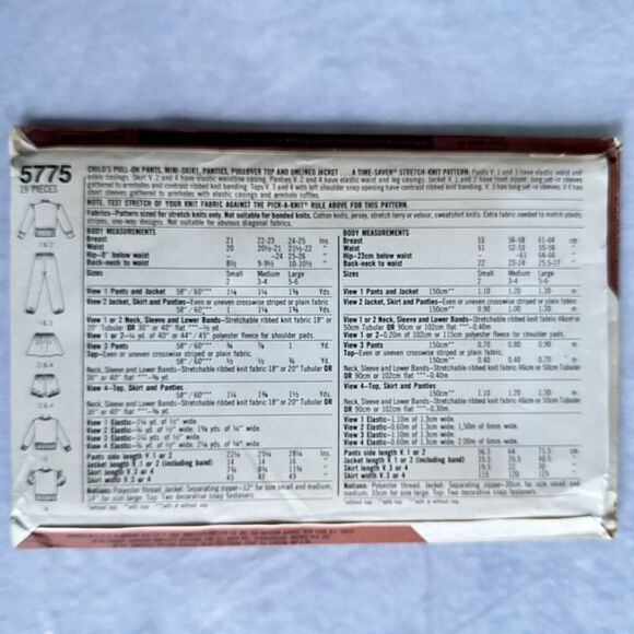 Vtg 80s Simplicity KNIT Sewing Pattern 5775 Girls Pants Skirt Panties Top Jacket - Picture 2 of 2